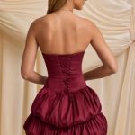 Layered Bubble Hem Corset Mini Dress in Wine Red - Image 2