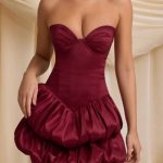 Layered Bubble Hem Corset Mini Dress in Wine Red - Image 4