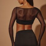Sheer Panelled Long Sleeve Crop Top in Black - Image 2