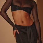 Sheer Panelled Long Sleeve Crop Top in Black - Image 4