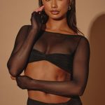Sheer Panelled Long Sleeve Crop Top in Black - Image 7
