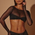 Sheer Panelled Long Sleeve Crop Top in Black - Image 8