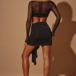 Sheer Panelled Long Sleeve Crop Top in Black - Image 10