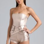 Metallic Denim Belted Corset Playsuit in Champagne - Image 5