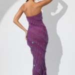 Embellished Strapless Ruffle Maxi Dress in Plum - Image 2