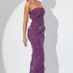 Embellished Strapless Ruffle Maxi Dress in Plum - Image 3
