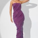 Embellished Strapless Ruffle Maxi Dress in Plum - Image 6