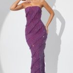 Embellished Strapless Ruffle Maxi Dress in Plum - Image 7