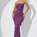 Embellished Strapless Ruffle Maxi Dress in Plum - Image 8