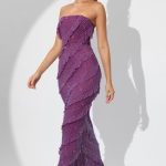 Embellished Strapless Ruffle Maxi Dress in Plum - Image 9
