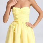 Bandeau Floral-Appliqu?? Corset Mini Dress in Lemon Sherbet - Image 4