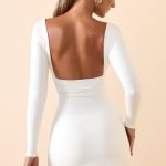 Modal Ruched Plunge A-Line Mini Dress in White - Image 2