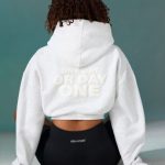 Cropped Drawstring Hooded Sweatshirt in Ice Grey
