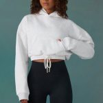 Cropped Drawstring Hooded Sweatshirt in Ice Grey - Image 2