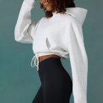 Cropped Drawstring Hooded Sweatshirt in Ice Grey - Image 3
