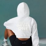 Cropped Drawstring Hooded Sweatshirt in Ice Grey - Image 4