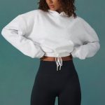 Cropped Drawstring Hooded Sweatshirt in Ice Grey - Image 6