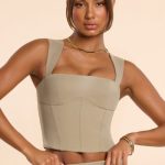Brushed Twill Square Neck Tailored Top in Taupe