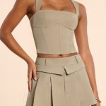 Brushed Twill Square Neck Tailored Top in Taupe - Image 5