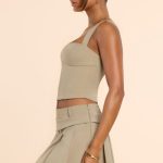 Brushed Twill Square Neck Tailored Top in Taupe - Image 11