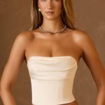 Draped Lace-Up Corset Top in Ivory - Image 7