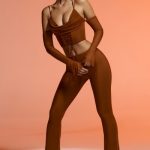 Petite Split Flare Trousers in Brown