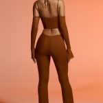 Petite Split Flare Trousers in Brown - Image 2