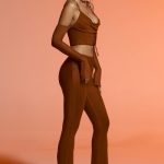 Petite Split Flare Trousers in Brown - Image 3