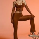 Petite Split Flare Trousers in Brown - Image 7