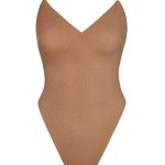 Soft Mesh V-Neck Bodysuit in Honey