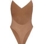 Soft Mesh V-Neck Bodysuit in Honey - Image 2