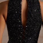 Hand Embellished Couture Halter Neck Mini Dress in Black - Image 5