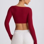 Ribbed Modal Long-Sleeve Crop Top in Burgundy - Image 2