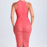 Ruched Plunge Midaxi Dress in Coral - Image 2