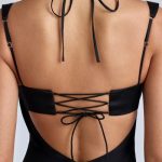 Cowl-Neck A-Line Mini Dress in Black - Image 5