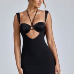 Cowl-Neck A-Line Mini Dress in Black - Image 9