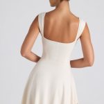 Modal Asymmetric Lace-Trim A-Line Mini Dress in Ivory - Image 2