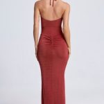 Hardware Detail Cut-Out Halterneck Maxi Dress in Auburn Brown - Image 2