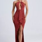 Hardware Detail Cut-Out Halterneck Maxi Dress in Auburn Brown - Image 6