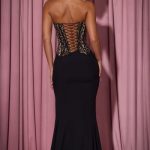 Lace-Up Corset Fishtail Maxi Dress in Black - Image 2