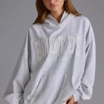 Appliqu?? Oversized Hoodie in Grey Marl - Image 6