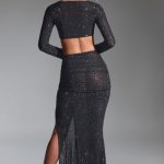 Embellished Ruched Maxi Skirt in Black - Image 2