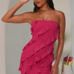 Bandeau Ruffle Detail Mini Dress in Fuchsia - Image 5