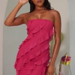 Bandeau Ruffle Detail Mini Dress in Fuchsia - Image 7