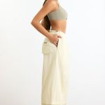 Convertible Wide Leg Track Pants in Bone - Image 3