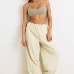 Convertible Wide Leg Track Pants in Bone - Image 5