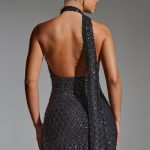 Embellished Scarf-Detail Halterneck Mini Dress in Black - Image 2