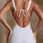 Petite Straight Neck Low Back Jumpsuit in White - Image 5