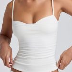 Modal Ruched Layered Tank Top in White - Image 4