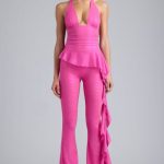 Metallic Ruffle Low-Rise Flared Trousers in Bubblegum Pink - Image 5
